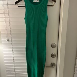 Double Zero Vibrant Green Ribbed Midi Dress